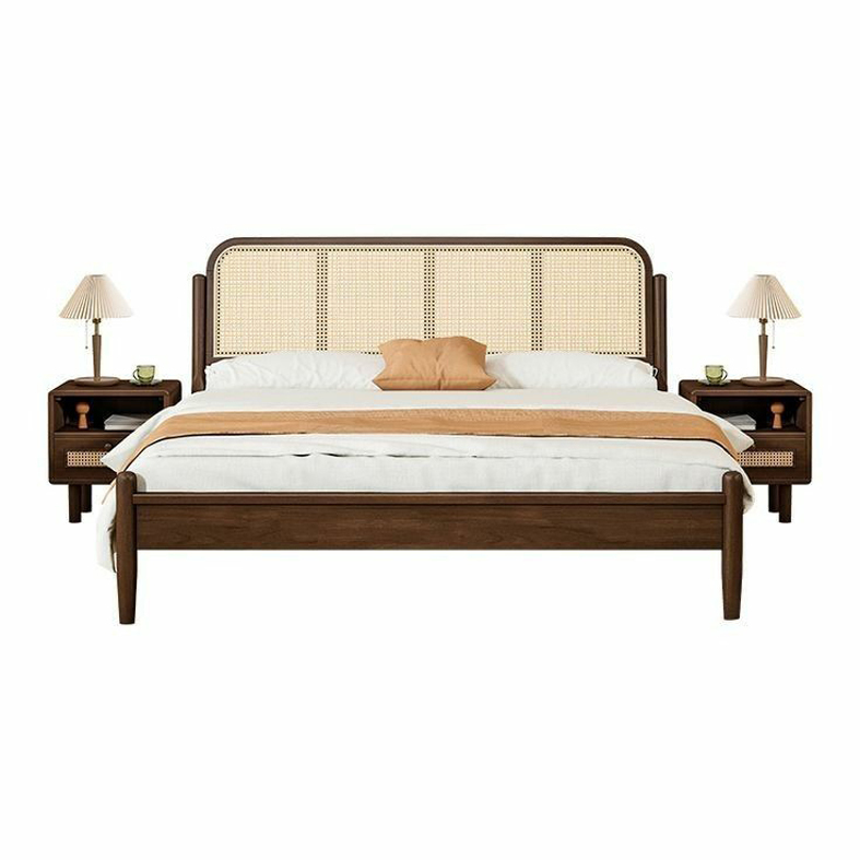 Furnisharp Wooden King Size Bed with Cane Headboard