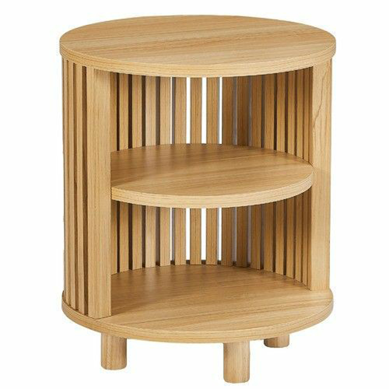 Furnisharp Round Wooden Side Table with Open Shelf