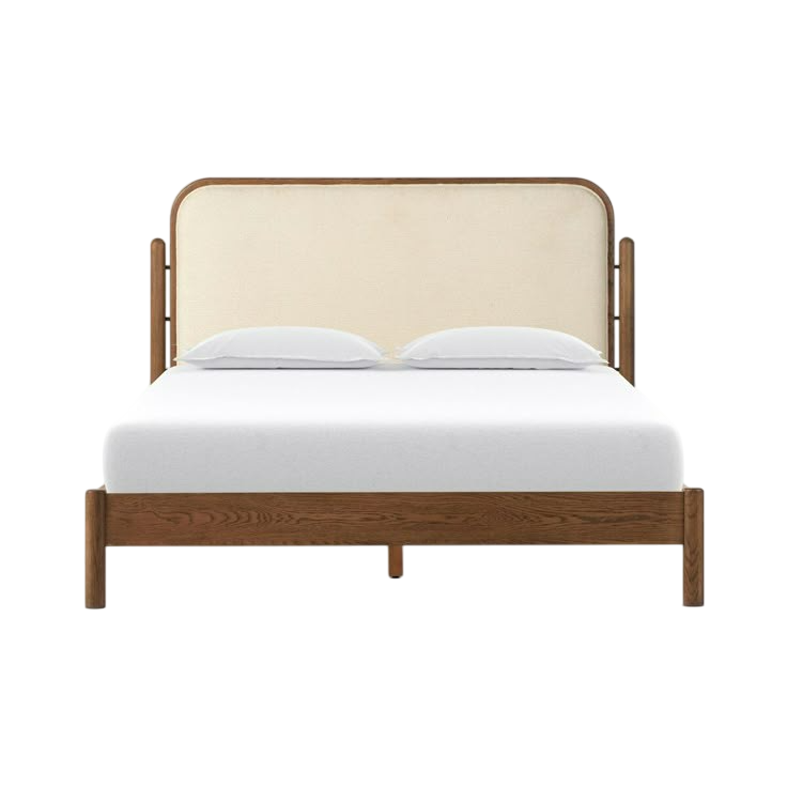 Furnisharp Modern Wooden Bed with Upholstered Headboard
