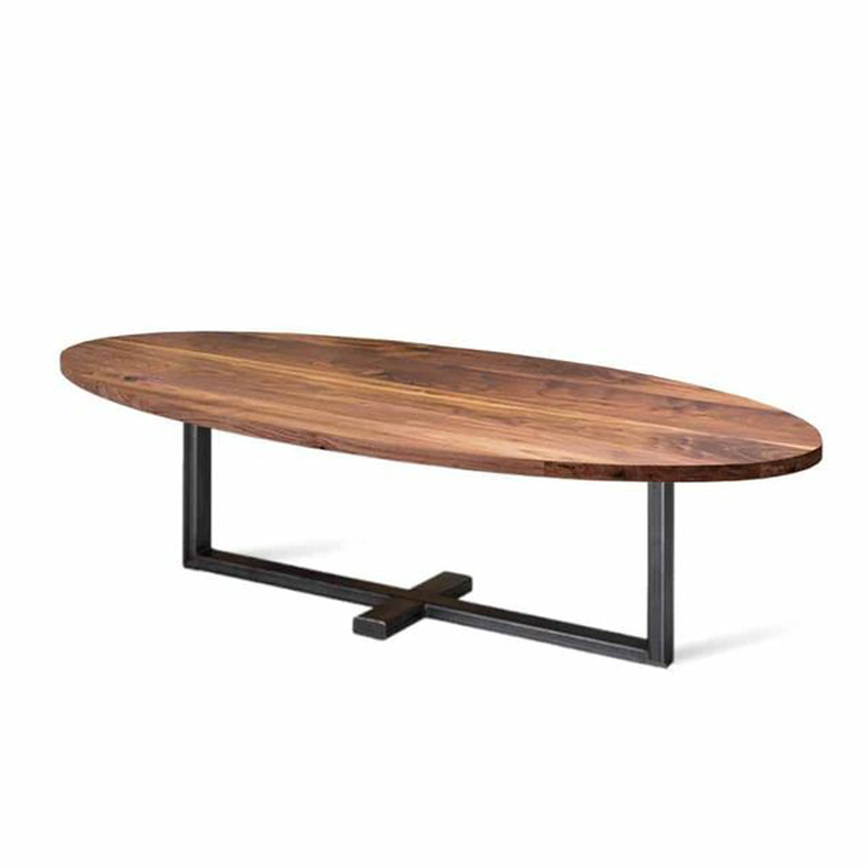 Furnisharp Oval Wood Coffee Table with Metal Base