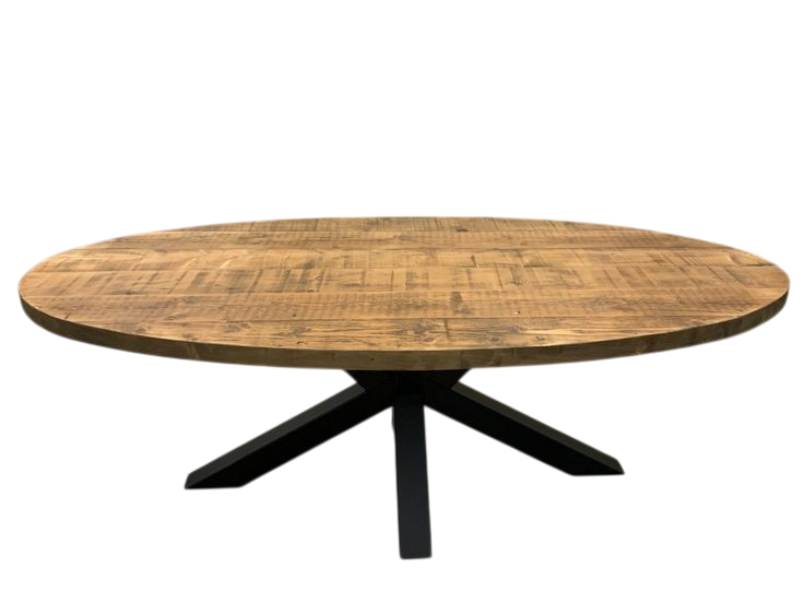 Furnisharp Rustic Round Wooden Dining Table with Black Metal Base